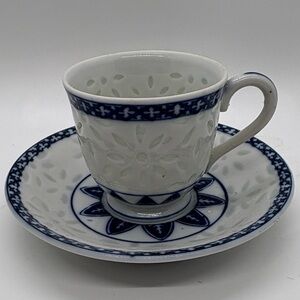 Beautiful Vintage Chinese Blue and White Demitasse and Saucer Set